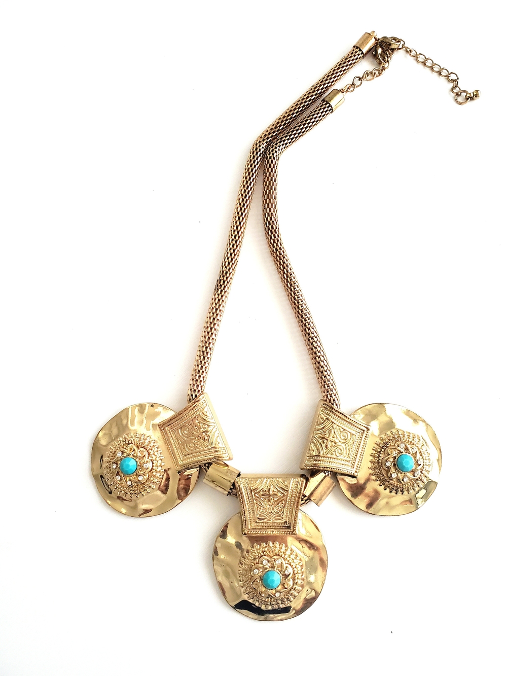 Gold-Tone Statement Necklace with Turquoise Accents